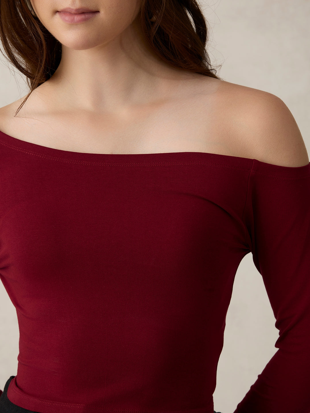 Maroon One Side Off-Shoulder Top