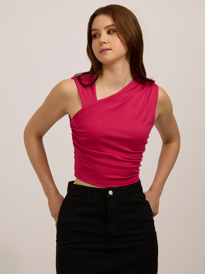 Pink Fitted Ruched Top