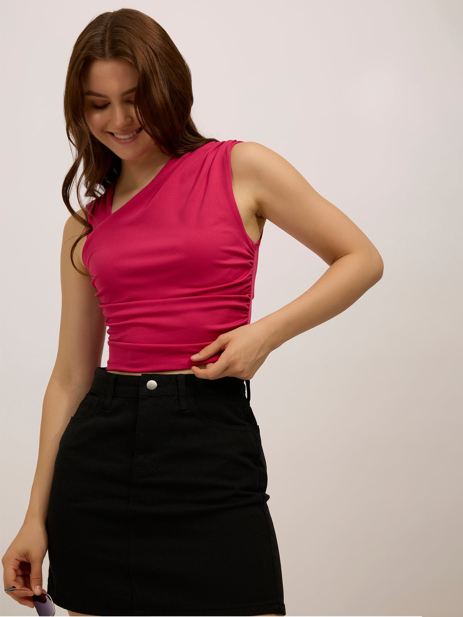 Pink Fitted Ruched Top