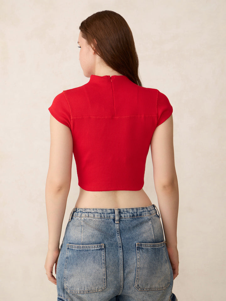 Red Cap Sleeves Fitted Rib Top