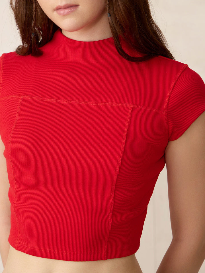 Red Cap Sleeves Fitted Rib Top