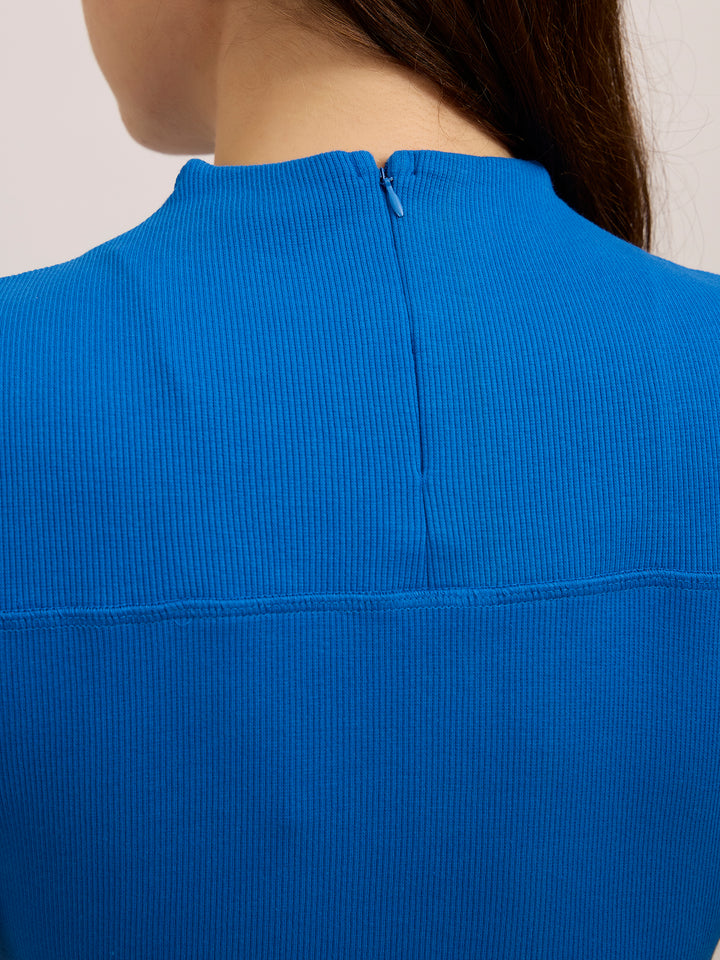 Blue Cap Sleeves Fitted Rib Top