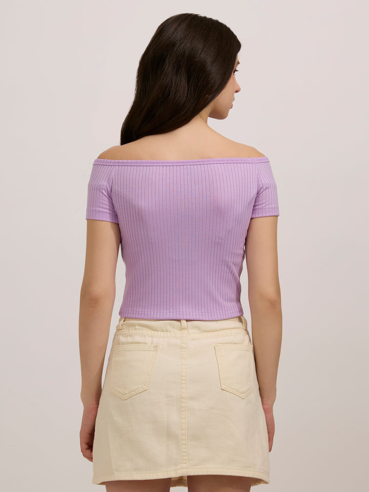 Purple Off-Shoulder Ribbed Top