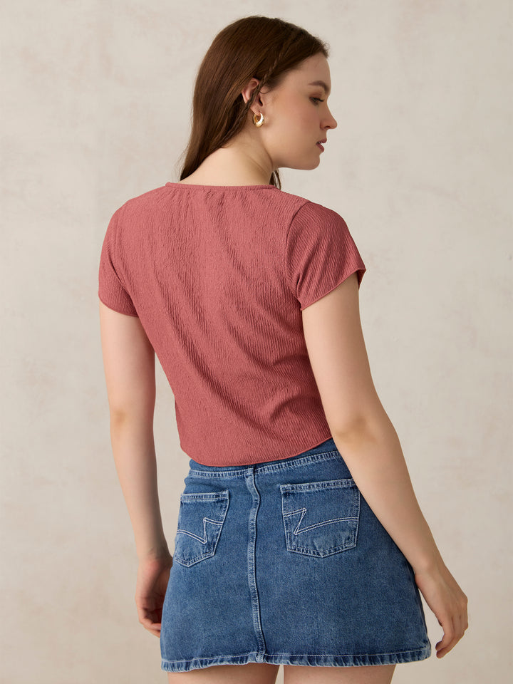 Pink Textured Knit Solid Shirt