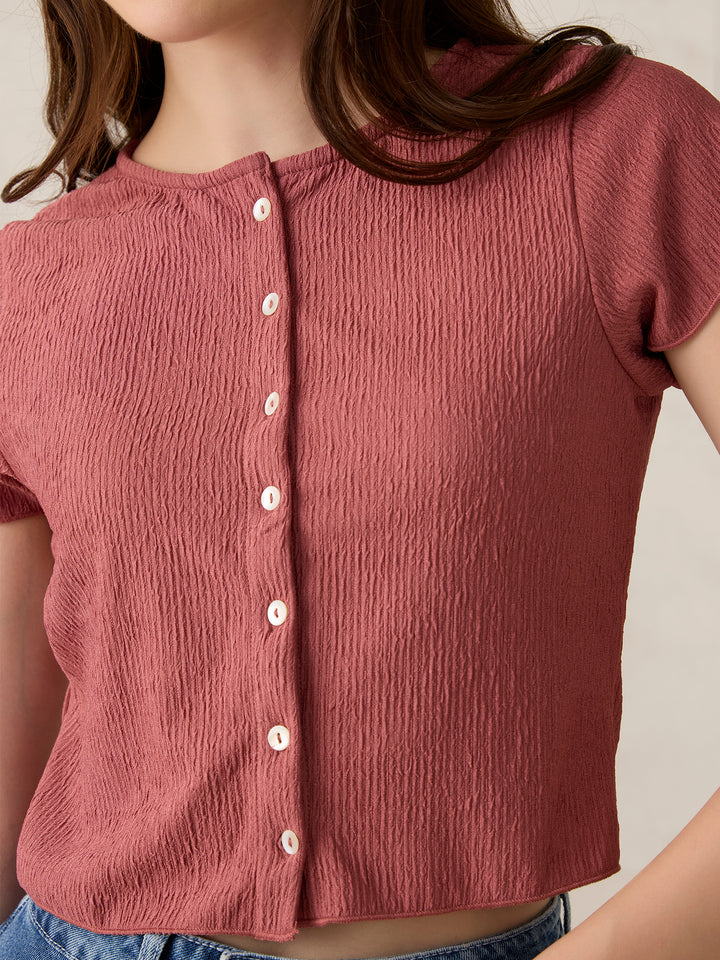 Pink Textured Knit Solid Shirt