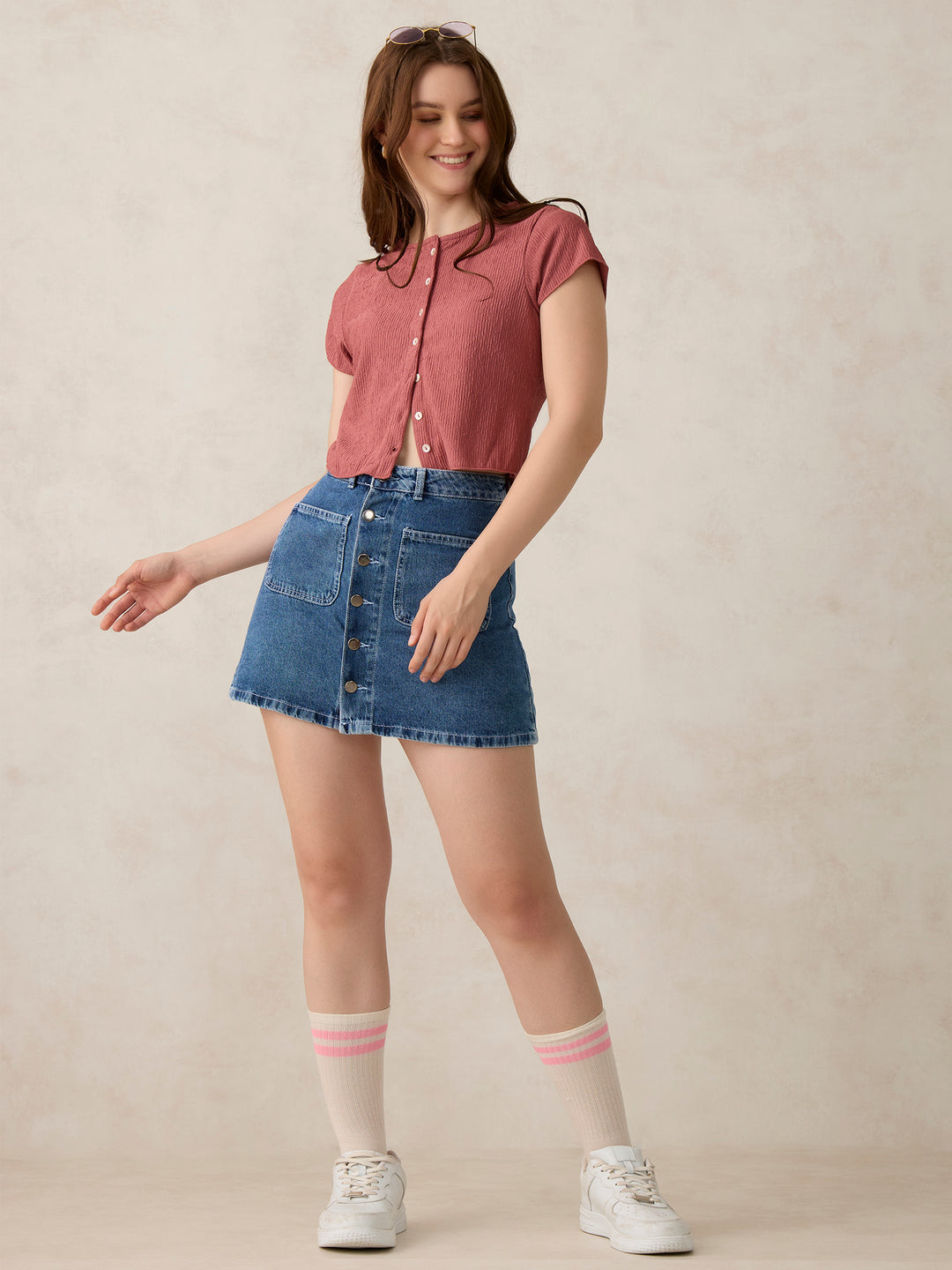 Pink Textured Knit Solid Shirt