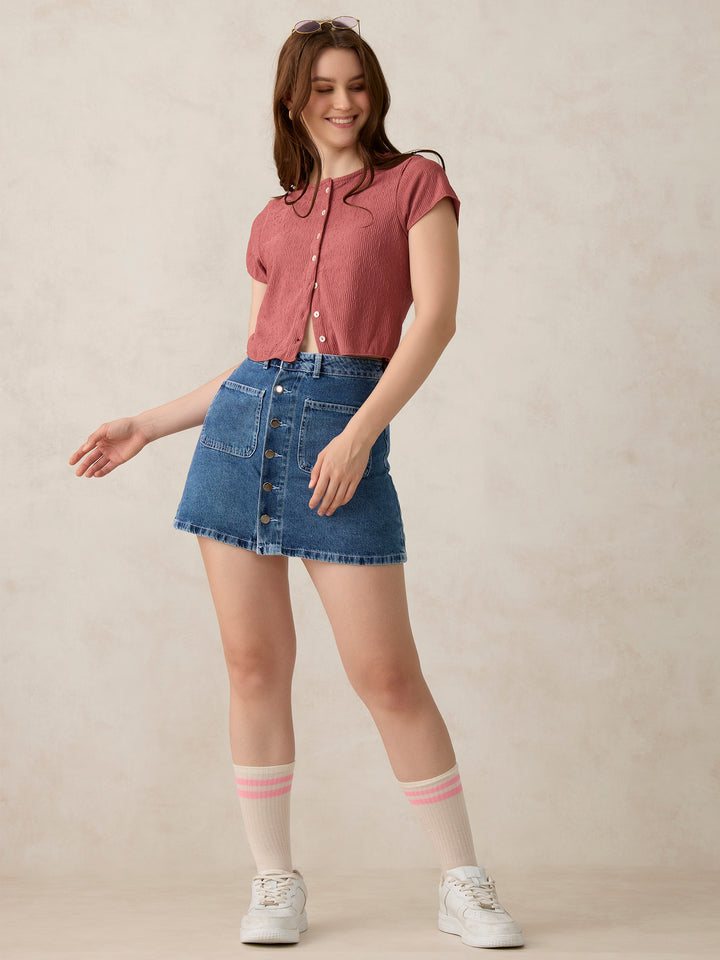 Pink Textured Knit Solid Shirt