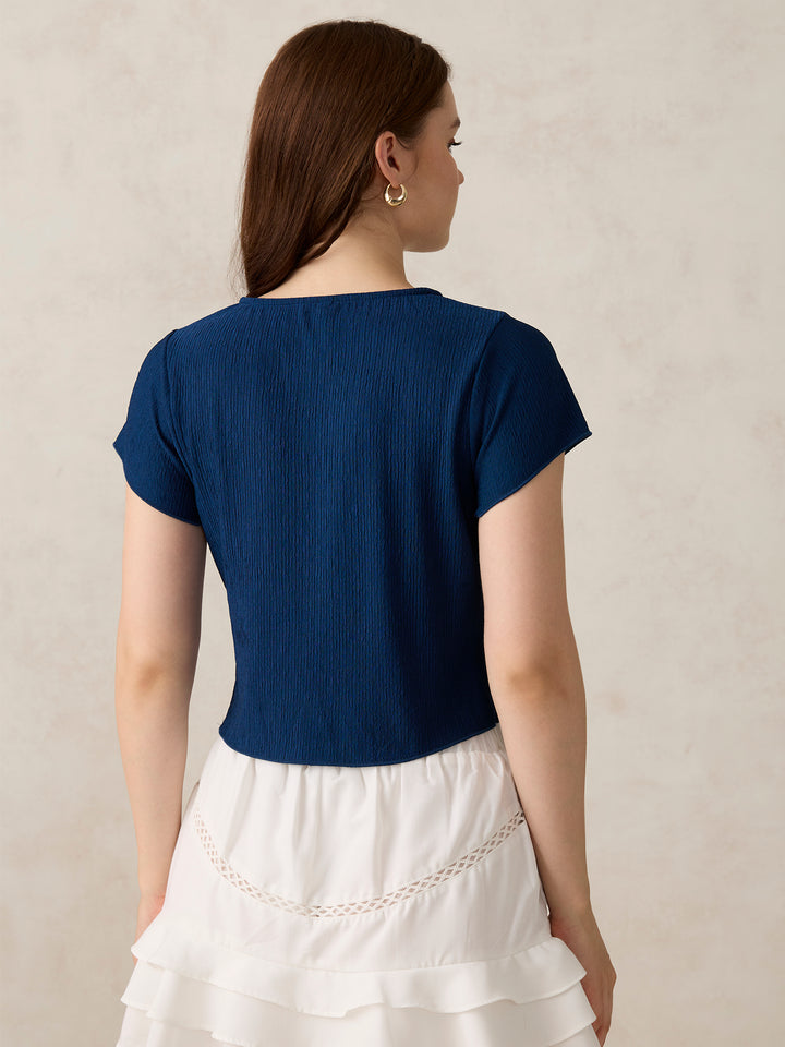 Teal Textured Knit Solid Shirt