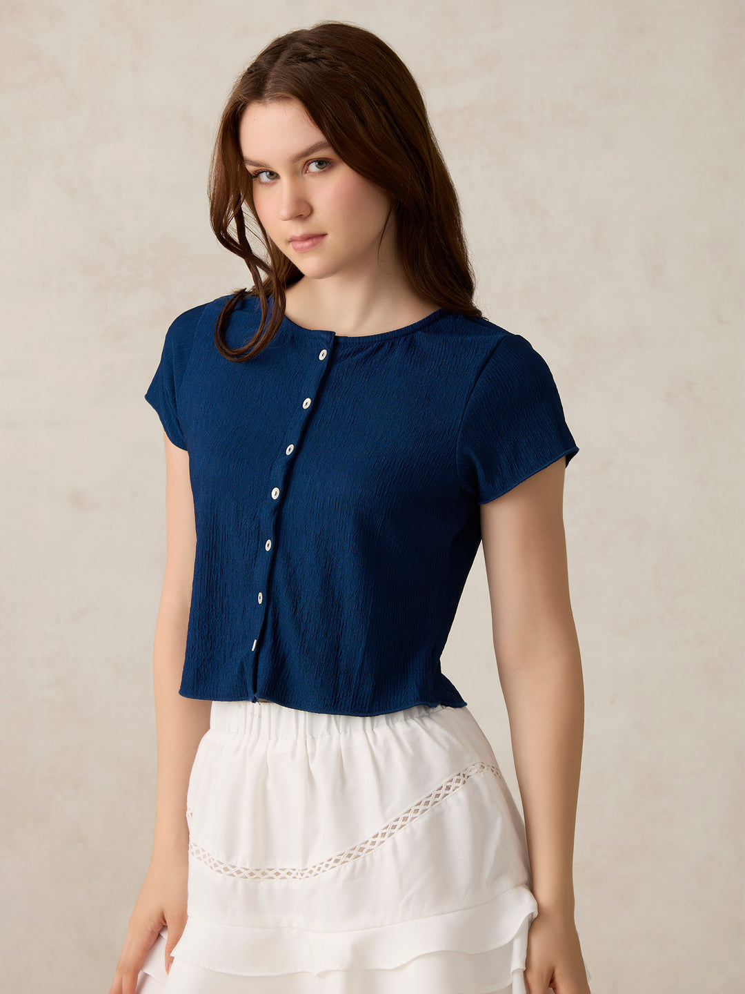 Teal Textured Knit Solid Shirt