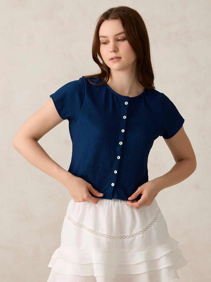 Teal Textured Knit Solid Shirt