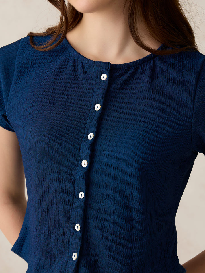 Teal Textured Knit Solid Shirt