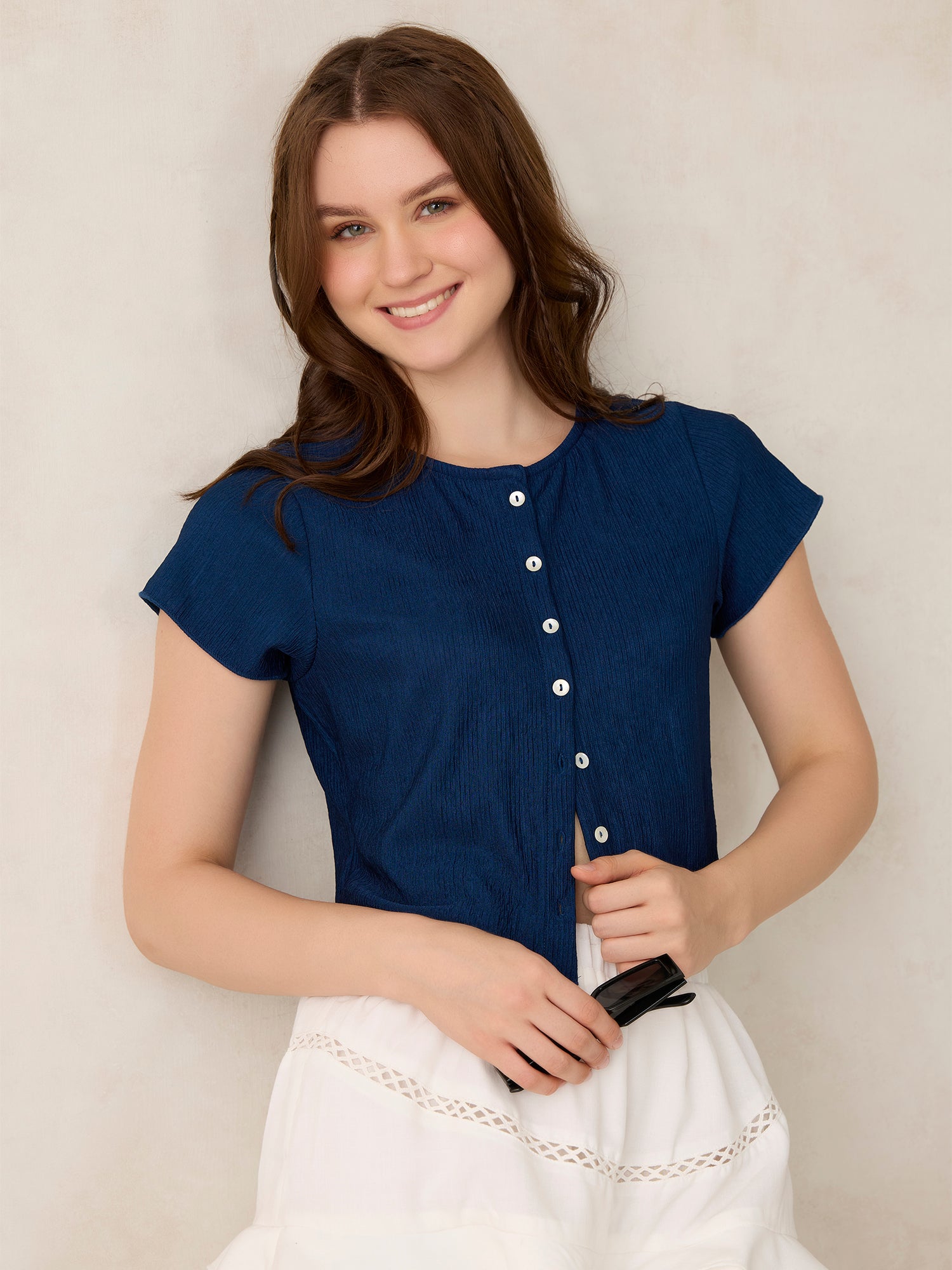 Teal Textured Knit Solid Shirt