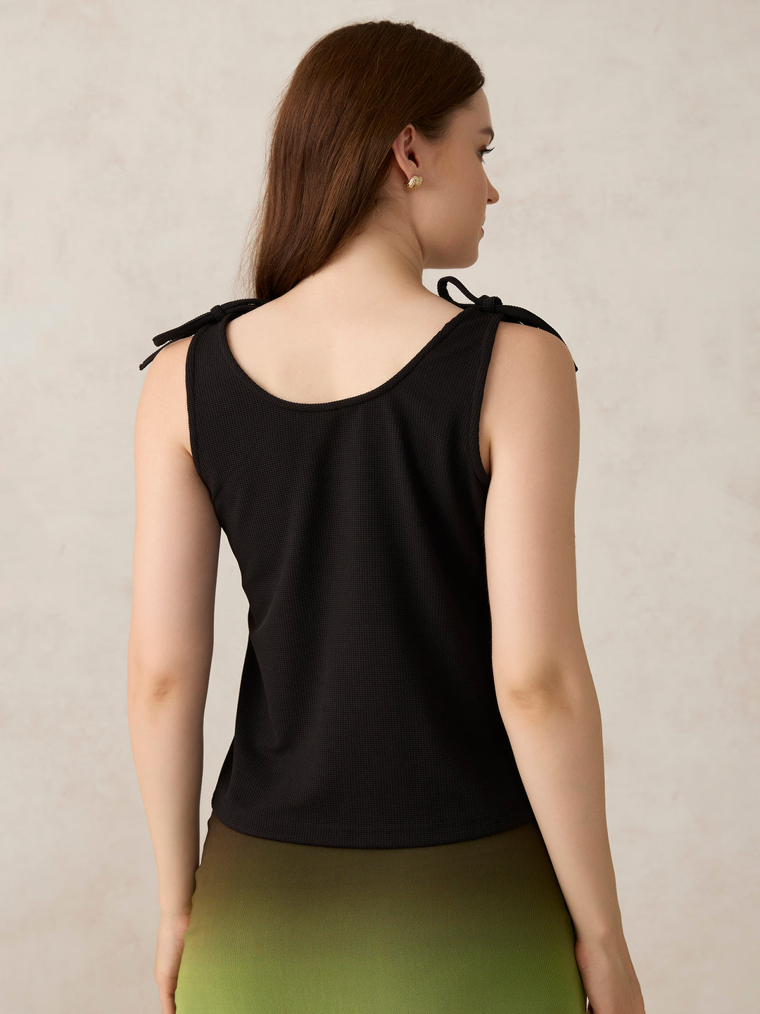 Black V Neck Bow Detailed Top