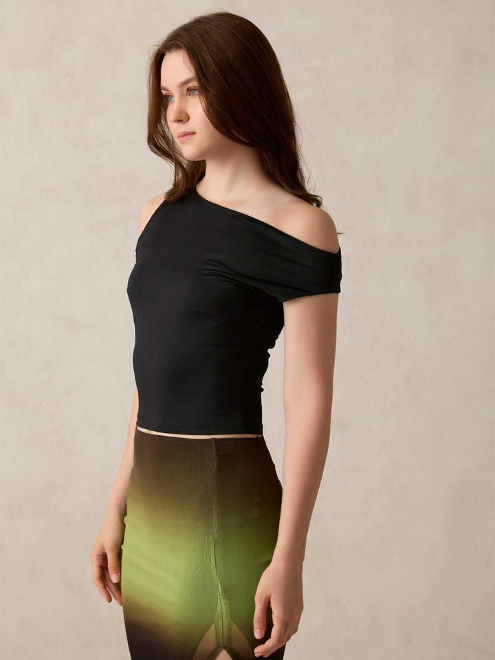 Black Off-Shoulder Solid Knit Top