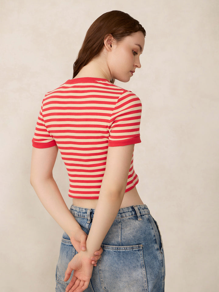 Red Striped Rib Crop Top