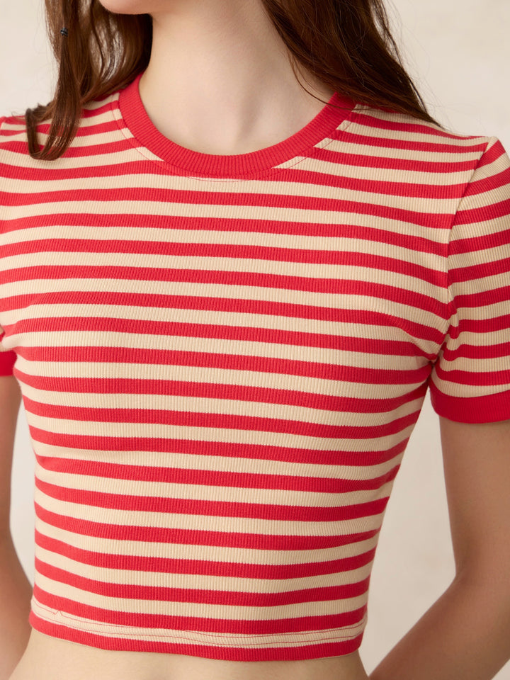 Red Striped Rib Crop Top