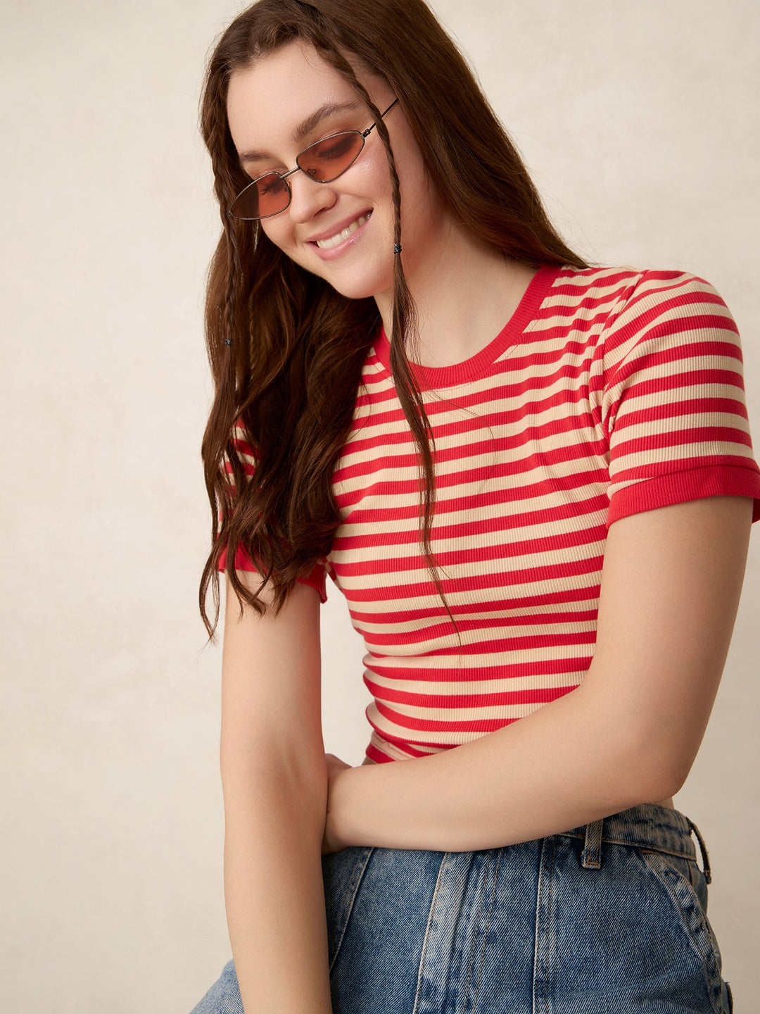 Red Striped Rib Crop Top
