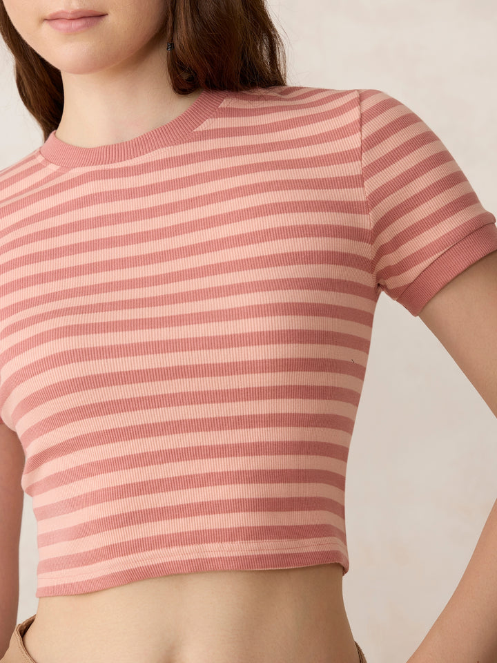 Brown Striped Rib Crop Top