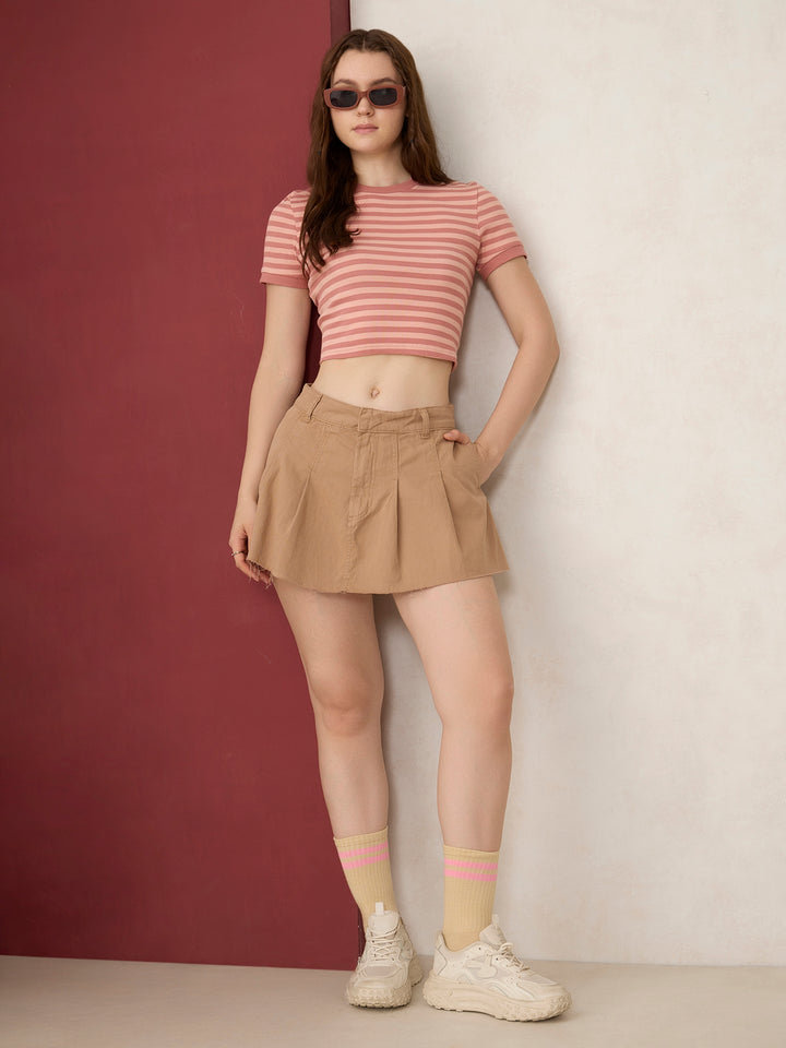 Brown Striped Rib Crop Top