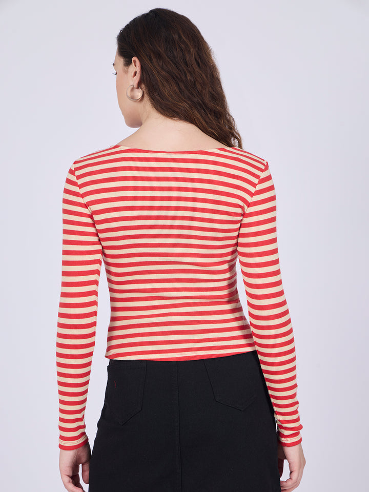 Red Twisted Knit Rib Knit Top
