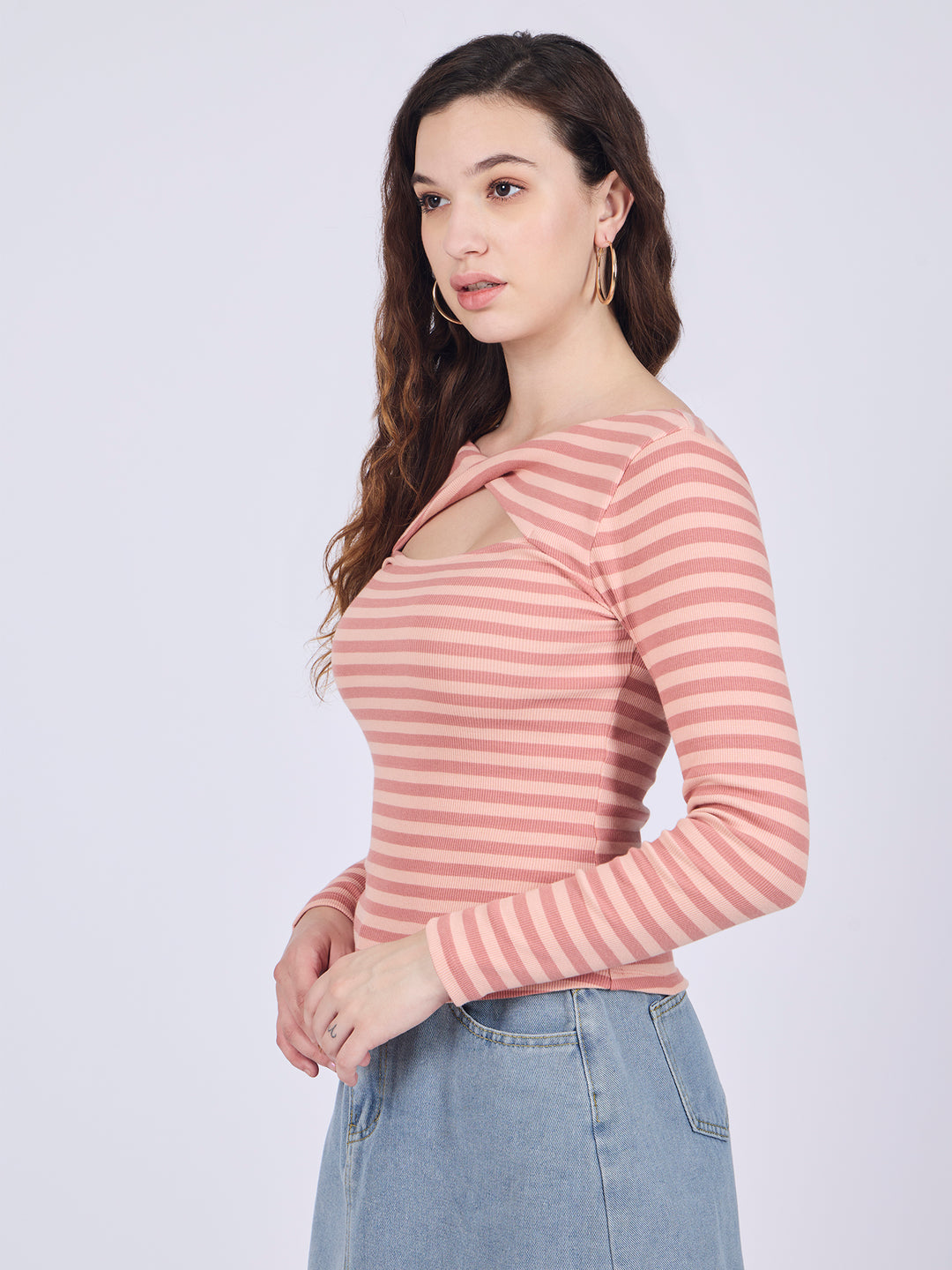 Brown Twisted Knit Rib Knit Top