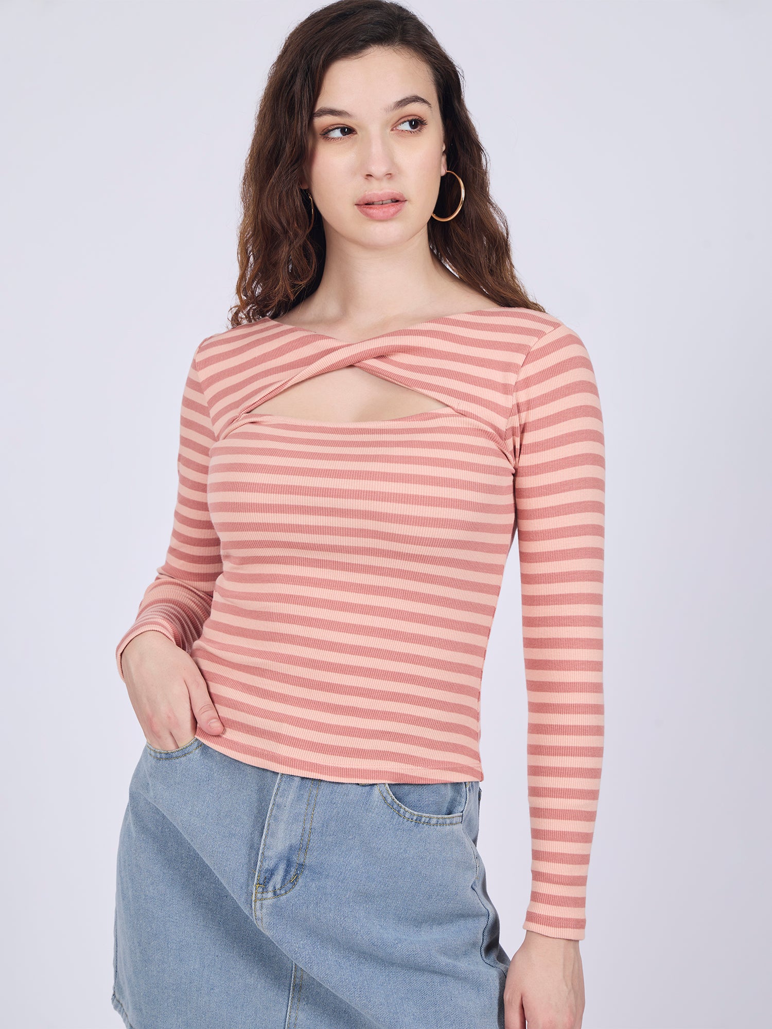 Brown Twisted Knit Rib Knit Top