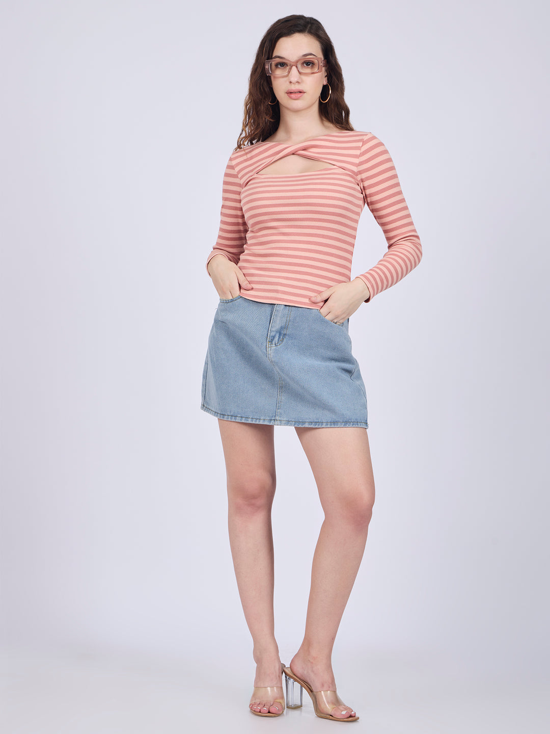 Brown Twisted Knit Rib Knit Top
