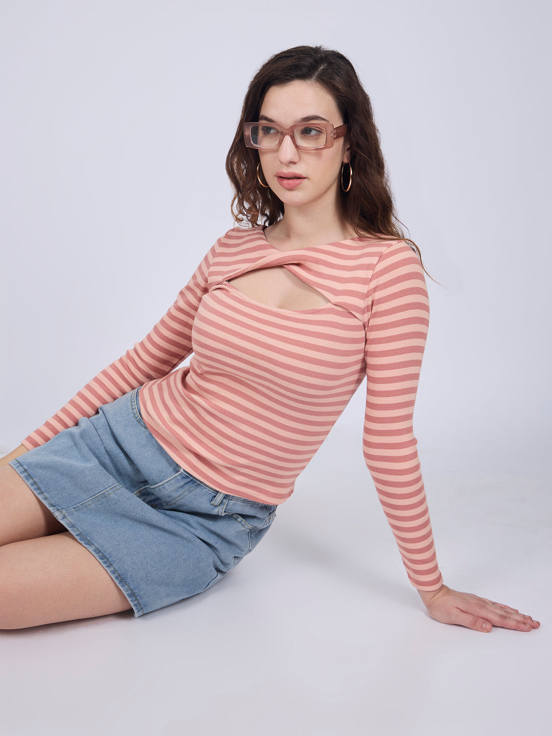 Brown Twisted Knit Rib Knit Top