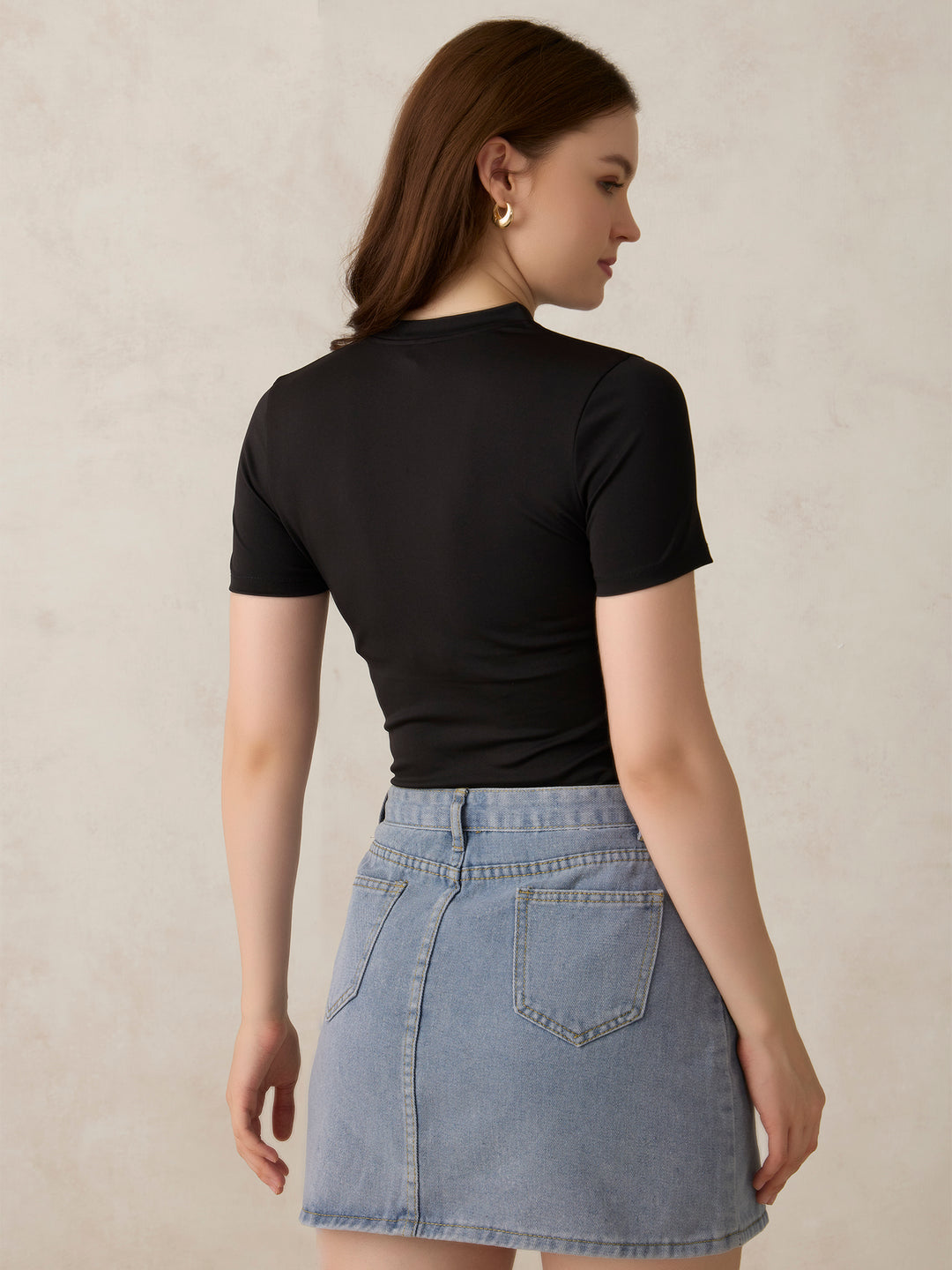 Black Basic Solid Bodysuit