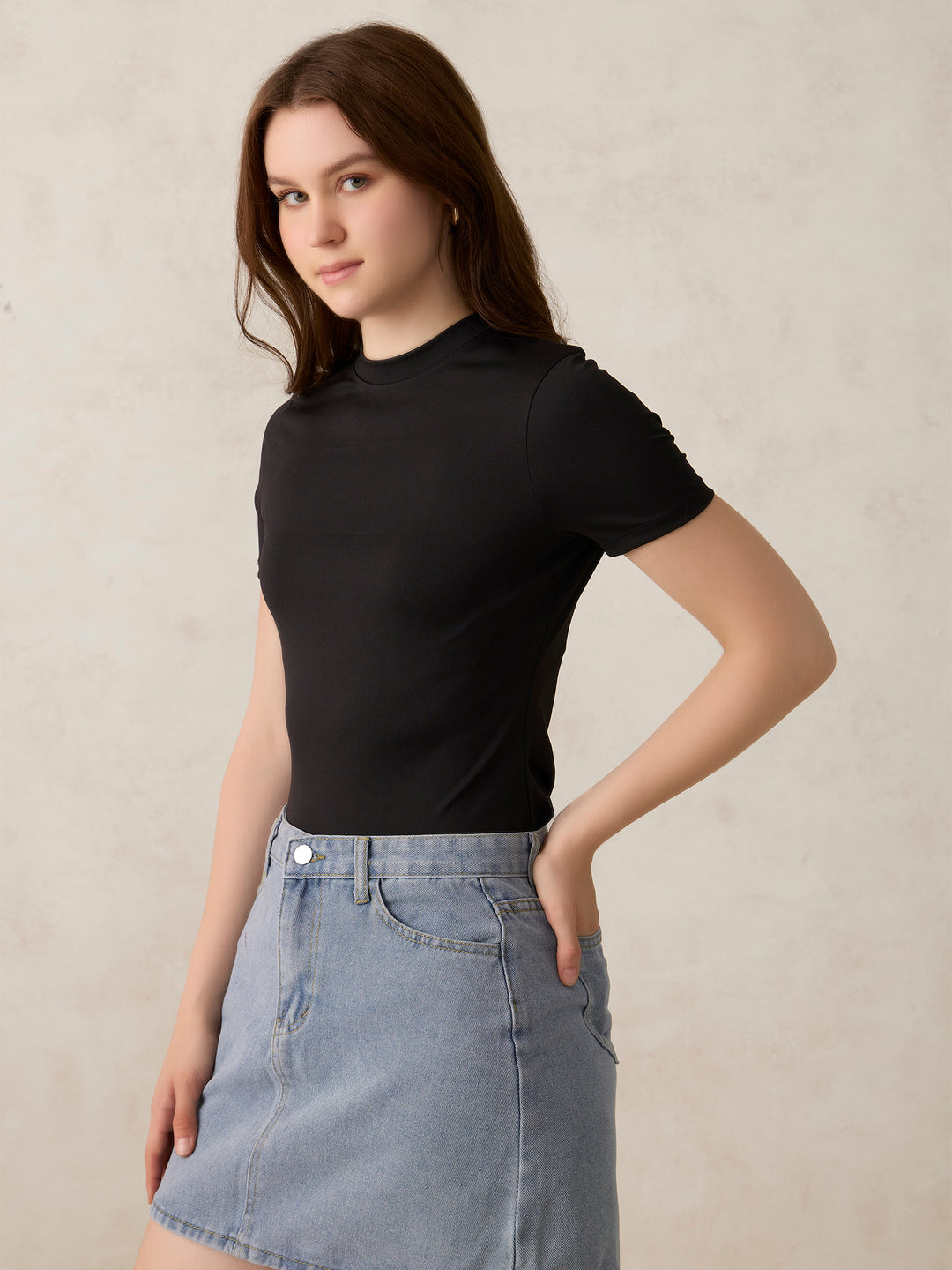 Black Basic Solid Bodysuit