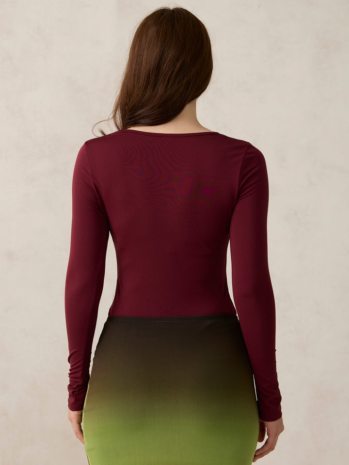 Maroon Basic Square Neck Bodysuit