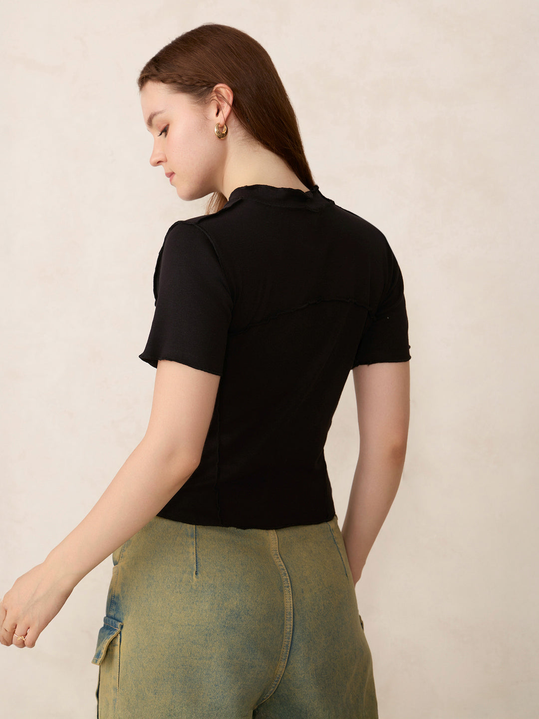 Black Stitch Detail Knit Top