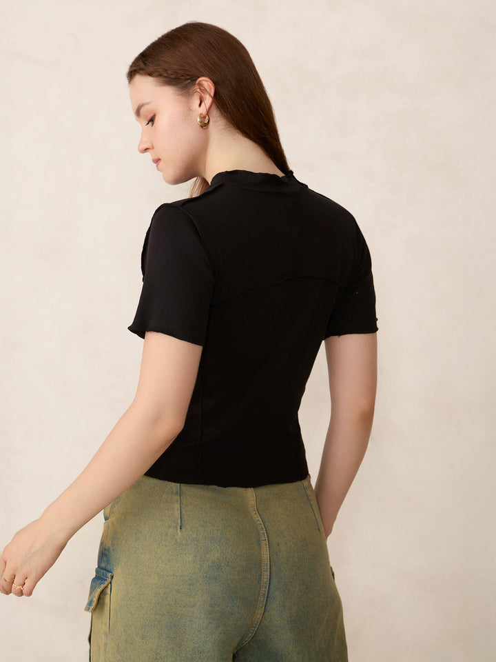 Black Stitch Detail Knit Top