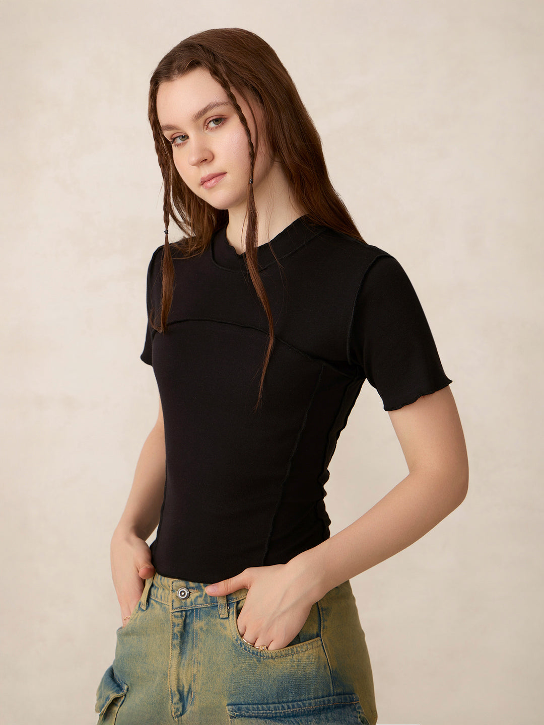 Black Stitch Detail Knit Top