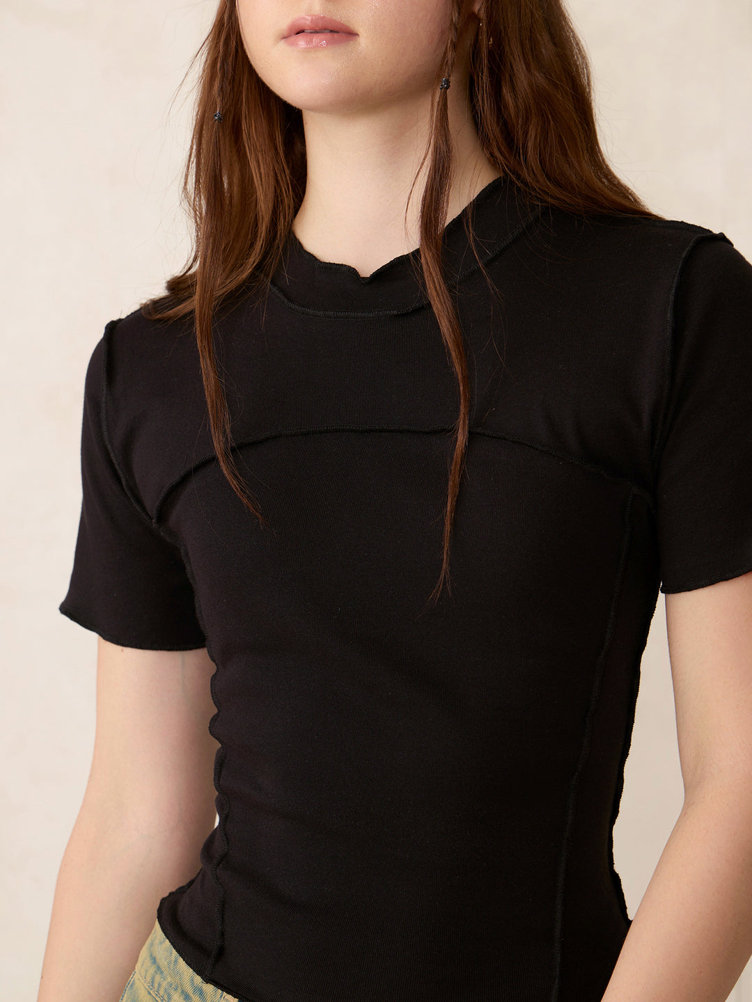 Black Stitch Detail Knit Top