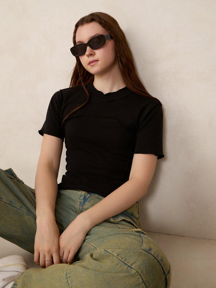 Black Stitch Detail Knit Top