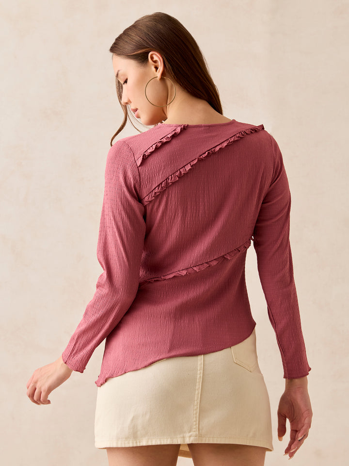 Pink Textured Assymetric Hem Knit Top
