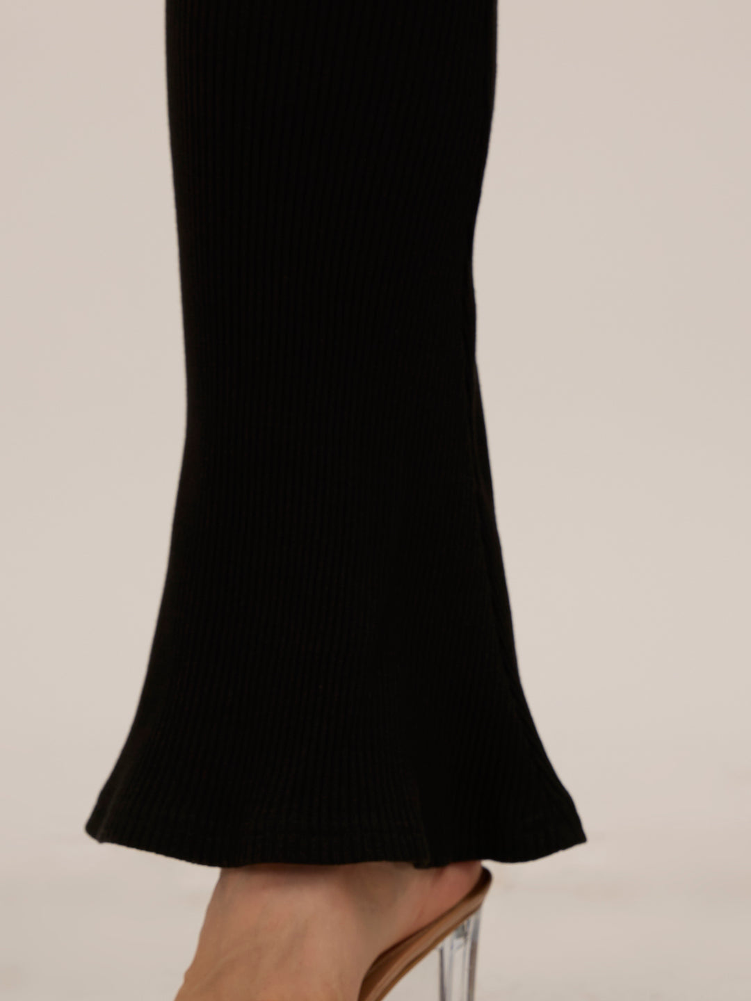Black Ribbed Basic Flared Leggings