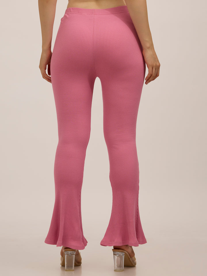 Mauve Ribbed Basic Flared Leggings