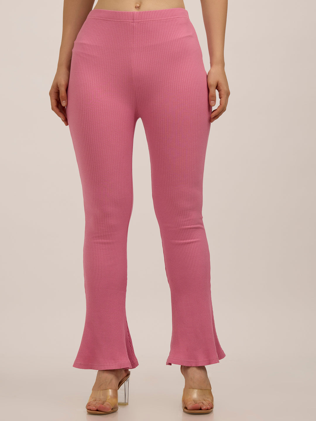 Mauve Ribbed Basic Flared Leggings