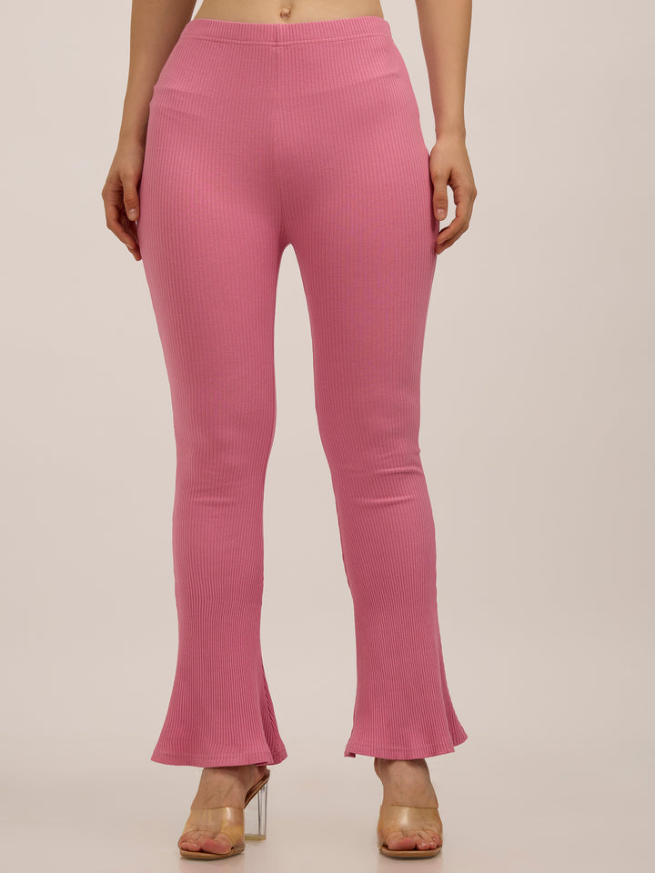 Mauve Ribbed Basic Flared Leggings