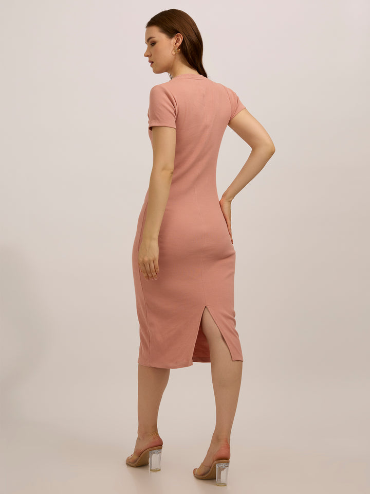 Peach Crew Neck Bodycon T-Shirt Dress