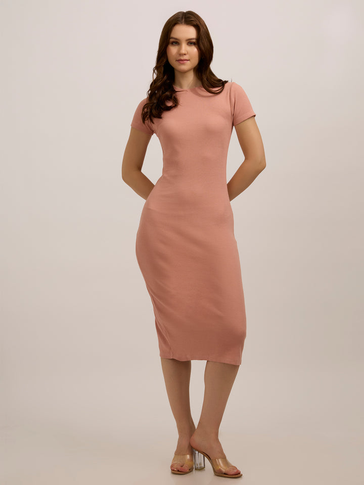Peach Crew Neck Bodycon T-Shirt Dress