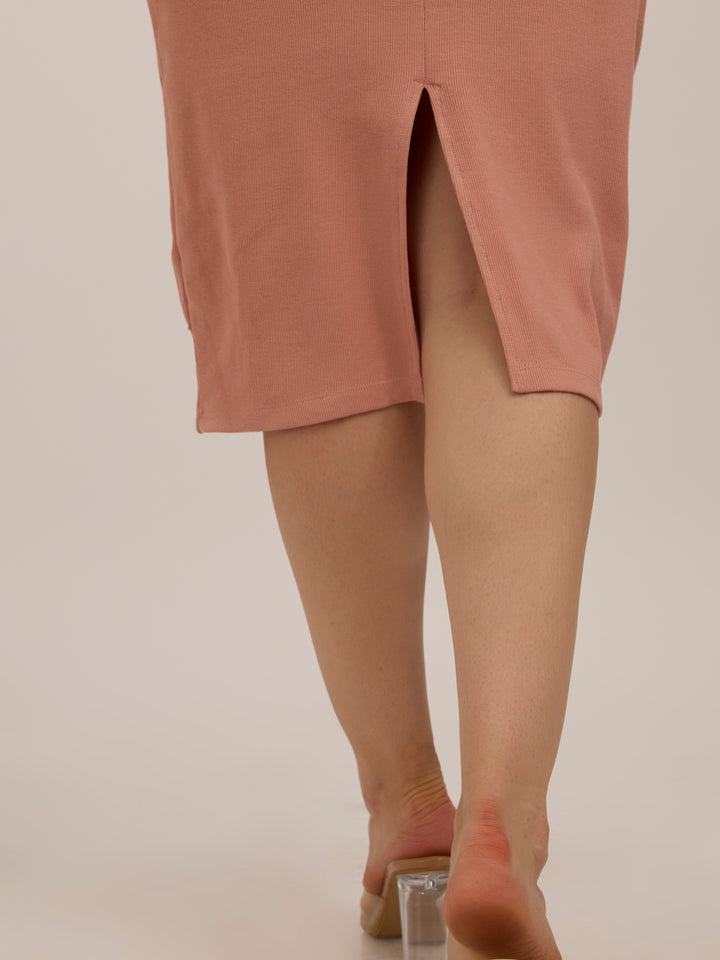 Peach Crew Neck Bodycon T-Shirt Dress