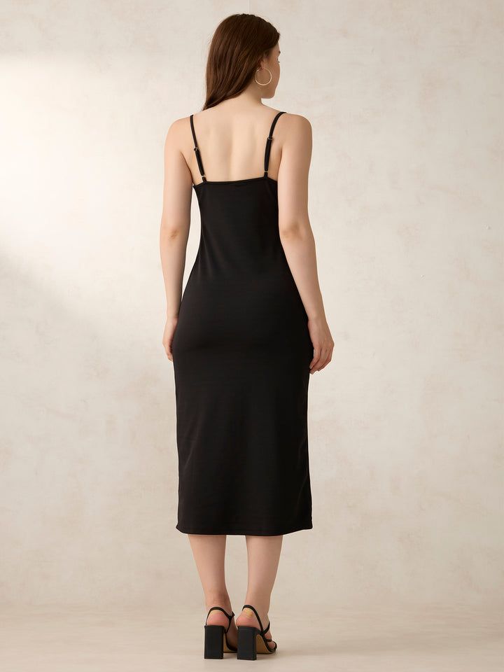 Black Strappy Square Neck Bodycon Dress