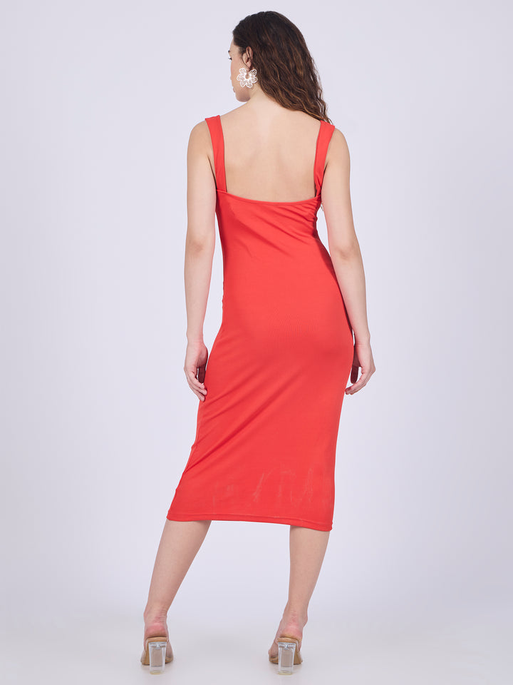 Red Square Neck Cut Out Dress