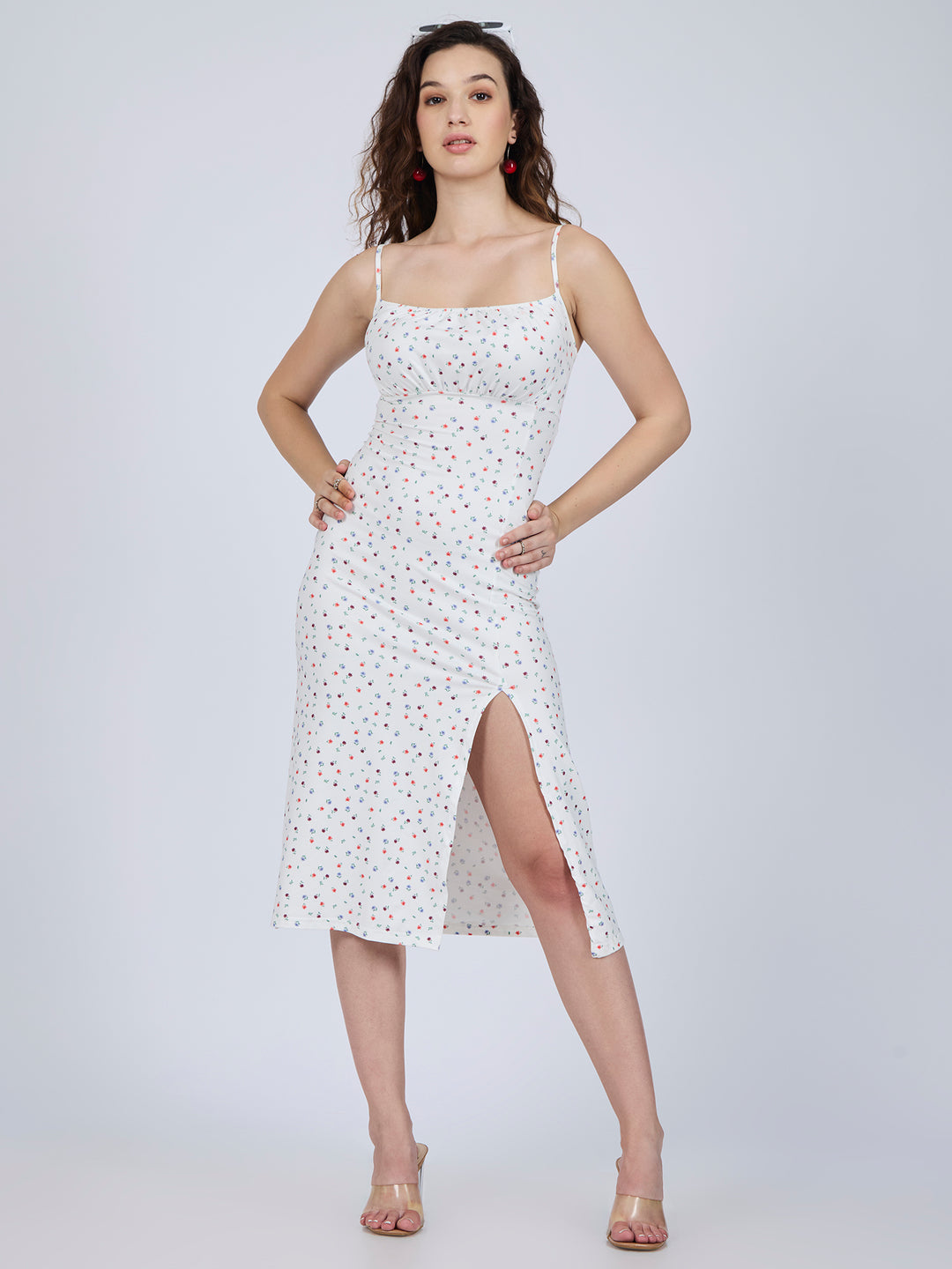 Multi Strappy Floral Midi Dress With Slit