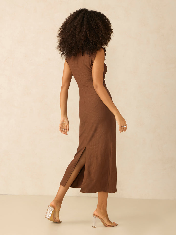 Brown Ruching Detail Midi Dress