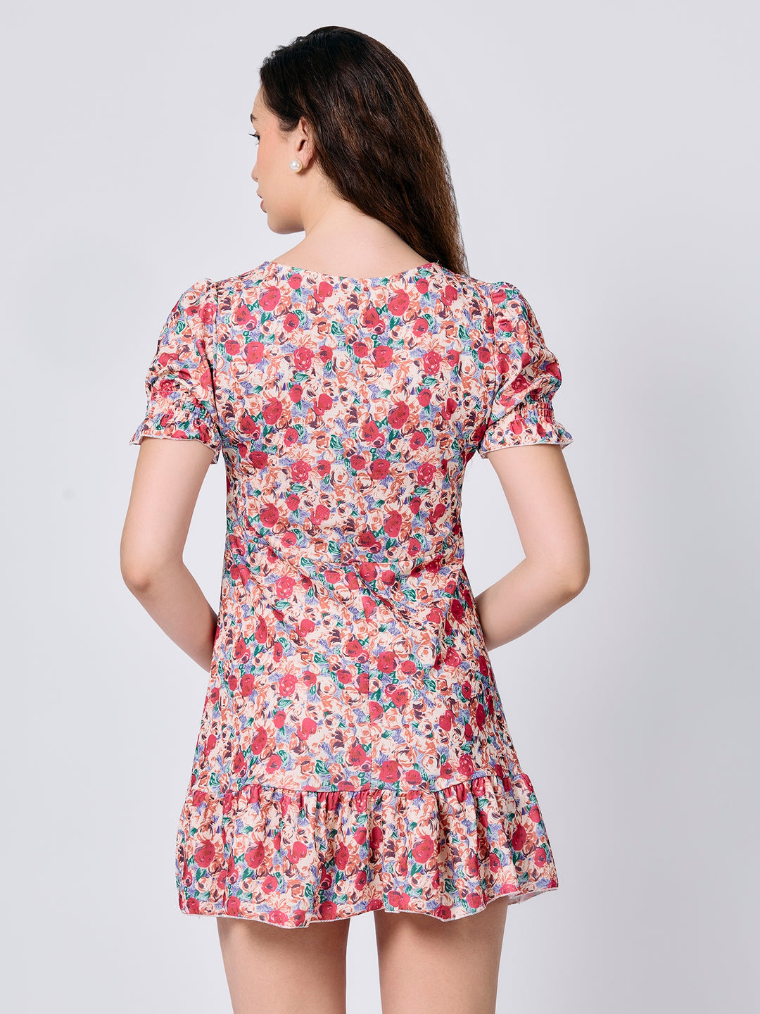 Pink Floral Print Fit And Flare Mini Dress