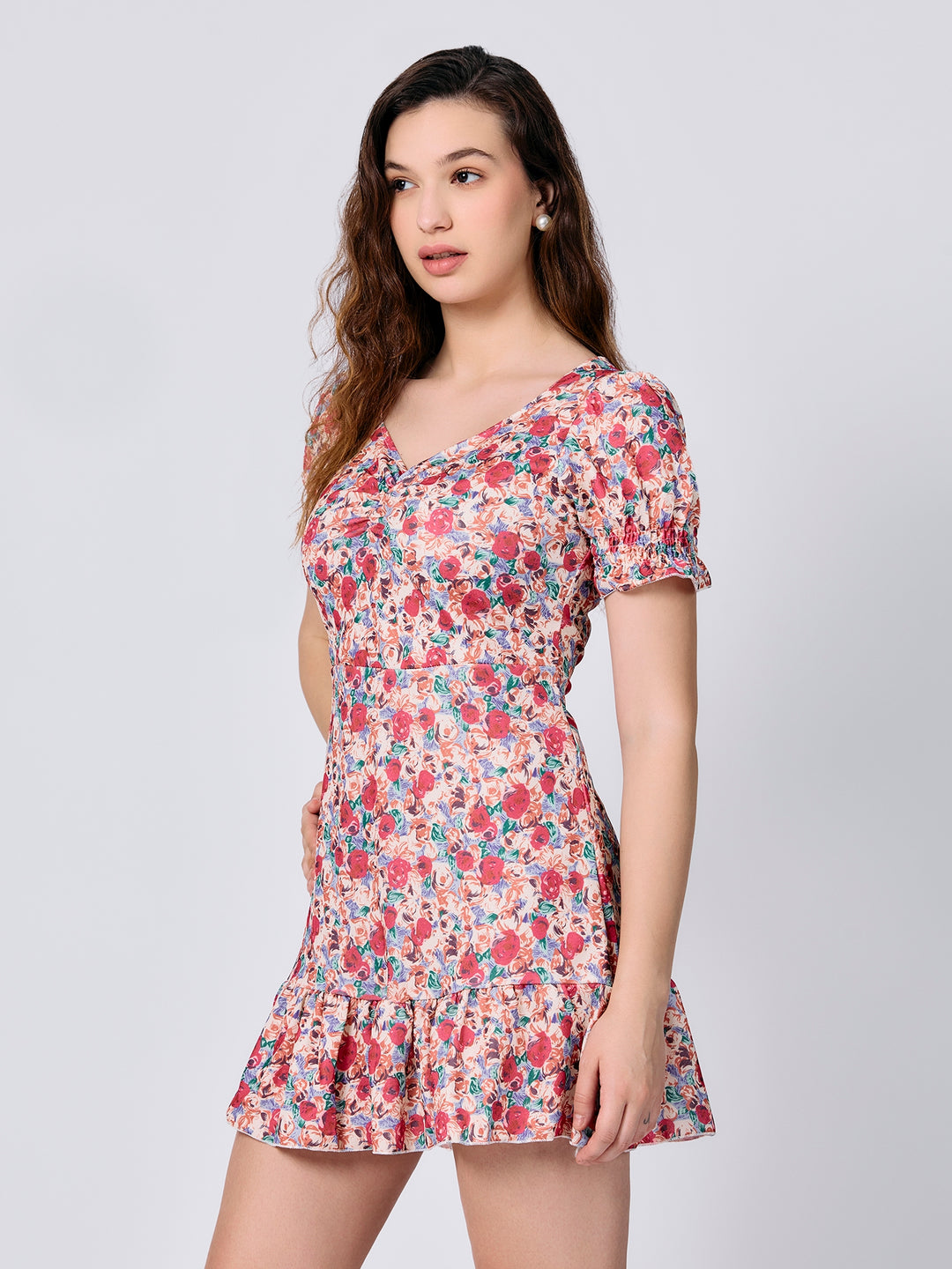 Pink Floral Print Fit And Flare Mini Dress